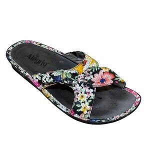Alegria Sandals Women 41 US 10.5 Violet Happy Snake Floral Leather Comfort Slide